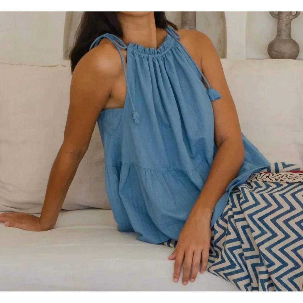 NEW ERICA WILSON bali halter top in down blue